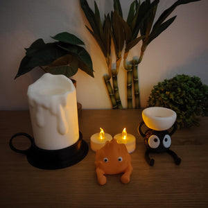 🔥 Lot Décoration Ghibli – Vase No-Face, Bougeoir Susuwatari & Lampe Calcifer Fonctionnelle ✨