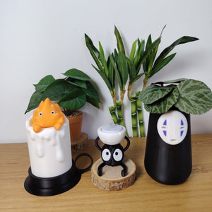 🔥 Lot Décoration Ghibli – Vase No-Face, Bougeoir Susuwatari & Lampe Calcifer Fonctionnelle ✨