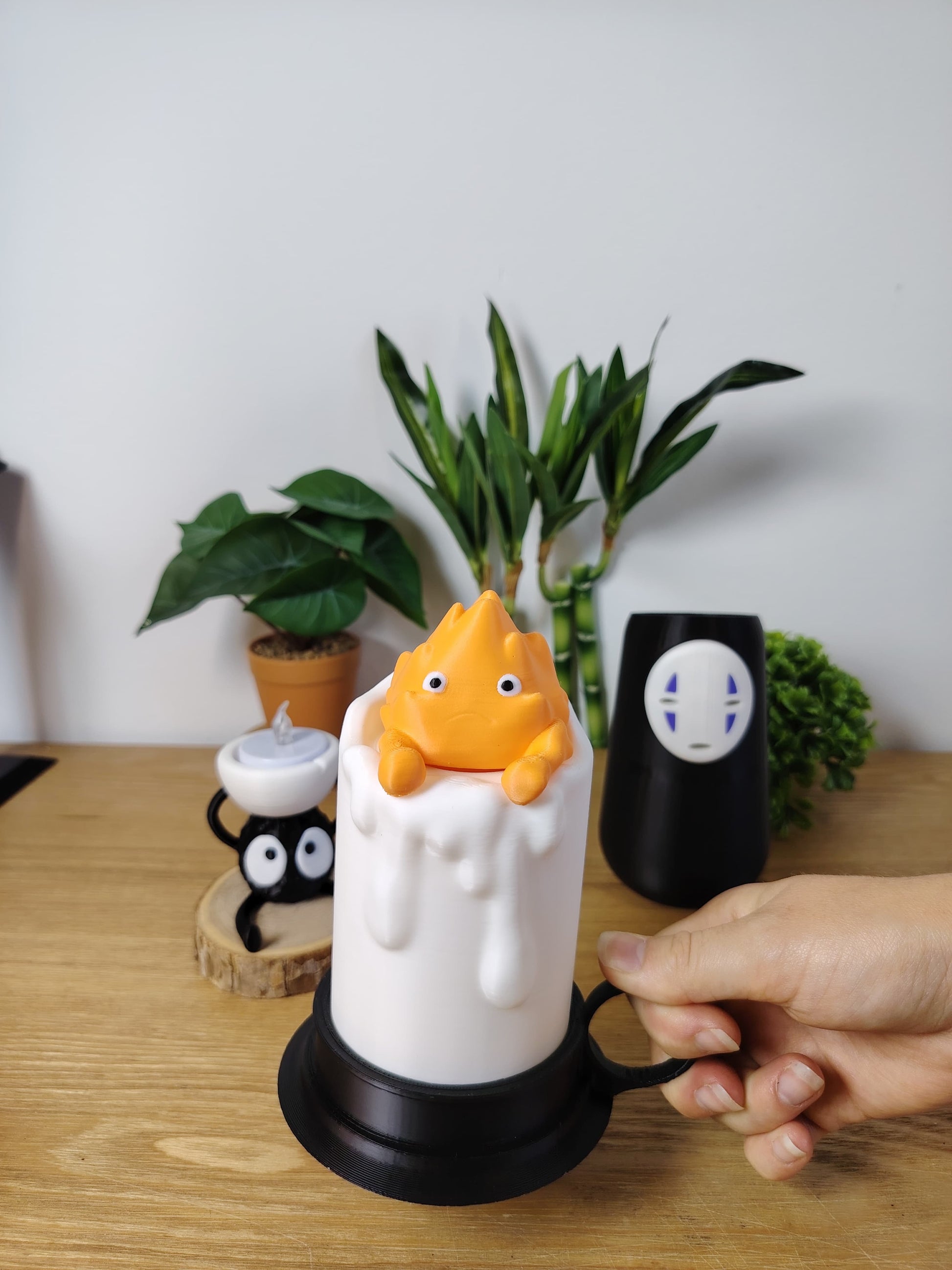 🔥 Lot Décoration Ghibli – Vase No-Face, Bougeoir Susuwatari & Lampe Calcifer Fonctionnelle ✨