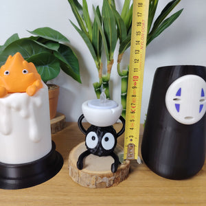 🔥 Lot Décoration Ghibli – Vase No-Face, Bougeoir Susuwatari & Lampe Calcifer Fonctionnelle ✨