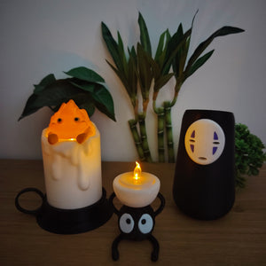 🔥 Lot Décoration Ghibli – Vase No-Face, Bougeoir Susuwatari & Lampe Calcifer Fonctionnelle ✨