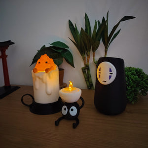🔥 Lot Décoration Ghibli – Vase No-Face, Bougeoir Susuwatari & Lampe Calcifer Fonctionnelle ✨