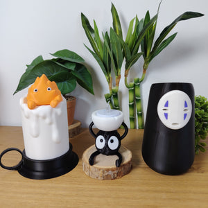 🔥 Lot Décoration Ghibli – Vase No-Face, Bougeoir Susuwatari & Lampe Calcifer Fonctionnelle ✨
