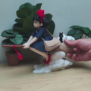 Figurine Kiki la Petite Sorcière avec Jiji | Décoration Studio Ghibli | Statue Anime Japonaise Imprimée en 3D | Cadeau Fan Ghibli