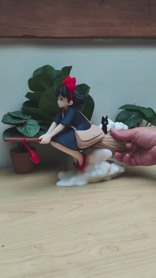 Figurine Kiki la Petite Sorcière avec Jiji | Décoration Studio Ghibli | Statue Anime Japonaise Imprimée en 3D | Cadeau Fan Ghibli