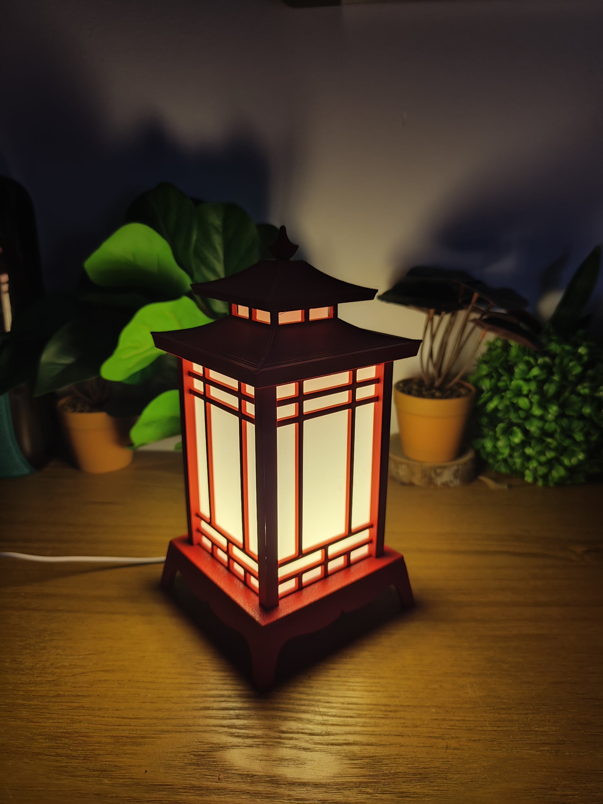 🏮 Lampe Lanterne Japonaise LED Rouge – Style Temple – Décoration Zen USB ⛩️✨ - vue 4
