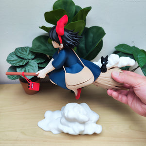 Figurine Kiki la Petite Sorcière avec Jiji | Décoration Studio Ghibli | Statue Anime Japonaise Imprimée en 3D | Cadeau Fan Ghibli